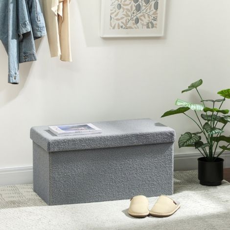 Pouf banquette de rangement gris foncé rembourré avec couvercle hermétique, design discret multifonction pour salon, chambre et couloir (1/3)