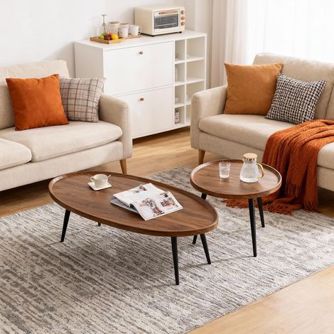 Lot de 2 Tables Gigognes, Bois Marron, Style Scandinave, Gain de Place (1/5)