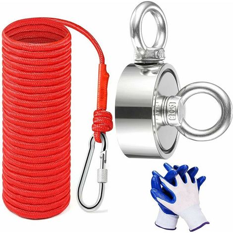 Double-Sided Neodymium Magnet with Rope (20m) – 340kg Pulling Force – Extremely Powerful Round Fishing Magnet, Ideal for Magnetic Fishing and Treasure Hunting – Diameter 67mm (1/5)