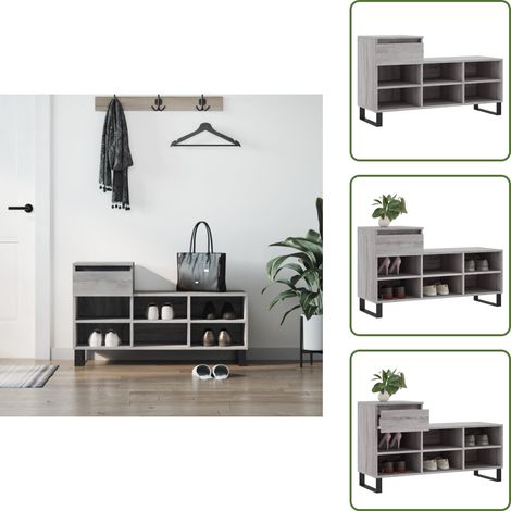 The Living Store Schuhregal Grau Sonoma 102x36x60 cm Holzwerkstoff - Schuhregal Metall (1/5)