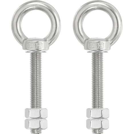 Boulons d'Œil d'Épaule de Levage 2 Pcs M12x70 Boulon à Vis en Acier Inoxydable 304 Anneau d'Épaulement Boulon à Œil à Vis Filetée avec Écrous Doubles Fixés pour Levage Suspendu (1/5)