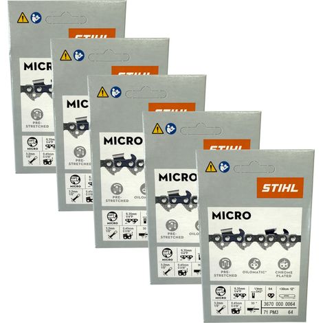 Stihl 5x 1/4" Picco Micro 3 (PM3) cadena de sierra 30 cm 1/4" P 1.1 mm 64 TG 5 piezas ( 5x 36700000064 )