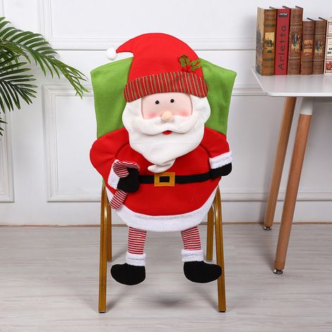 Set mit 4 dekorativen Weihnachtsstuhlhussen mit Schneemann- und Weihnachtsmannmotiv, Partyzubehör für Stühle