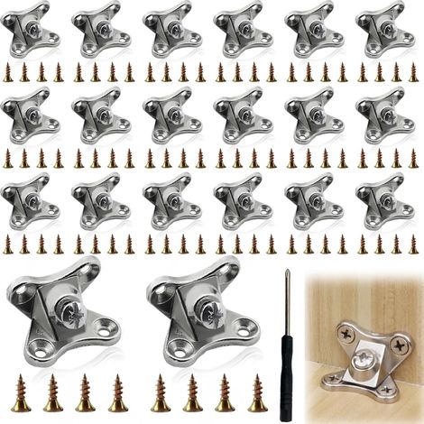 APEX Entretoise d'angle amovible : 20 entretoises d'angle papillon avec 80 vis en acier inoxydable et 1 tournevis, connecteur d'angle papillon, connecteur d'angle en forme de L pour meubles en bois (1/5)