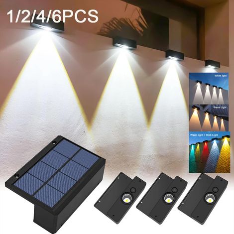 (Lot de 6 lampes solaires de jardin, lumière chaude et RGB) - Lampes LED LED ultra-lumineuses, étanches, pour balcon, escaliers et éclairage public extérieur. (1/5)
