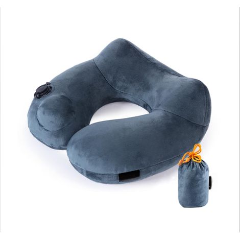 Oreiller de voyage gonflable souple pour la nuque - avec pochette de rangement. Idéal pour dormir, se gonfle manuellement en quelques secondes. Oreiller de voyage gonflable souple pour dormir (gris). (1/4)
