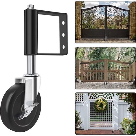 Lot de 2 roulettes de portail pivotantes à ressort de 12,7 cm - En caoutchouc robuste - Capacité de charge : 100 kg - Pour portail de jardin, ferme, noir