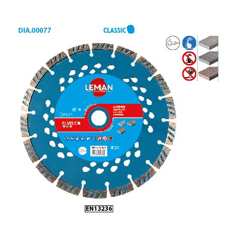 Disque diamant segmenté - D. 115 x Al. 22.23 x Ht. 10 x ép. 2.4 mm - Brique, parpaing, granit, tuile - LEMAN - 771154 (1/2)
