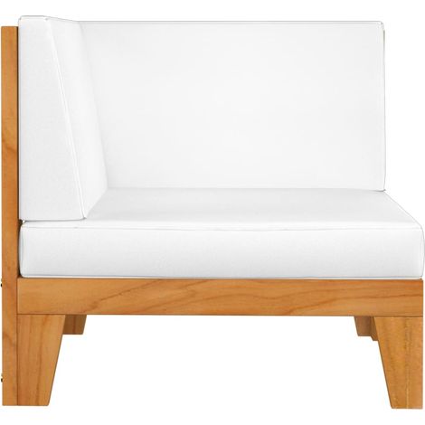 Canapé d'angle sectionnel, Canapé d'extérieur, Meuble de jardin, et coussins blanc crème Bois d'acacia OIB8846E (1/5)