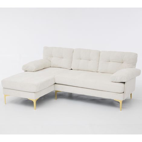 Sofá de Esquina Reversible de 3 Plazas con Brazos Acolchados, Estructura de Madera, Beige 187,5 x 130 x 79 cm (1/5)