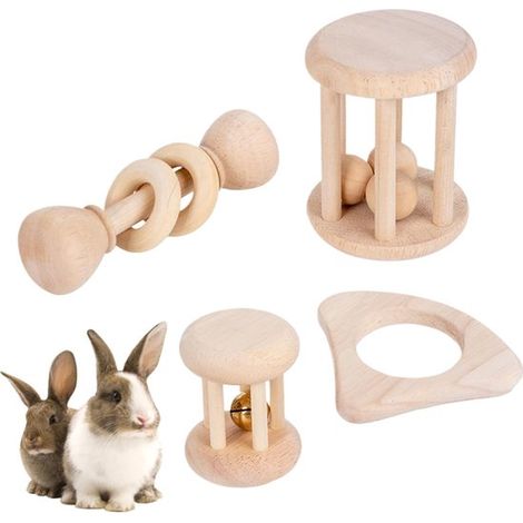 Des jouets à mâcher en bois sûrs et naturels, adaptés aux lapins et aux hamsters — pour enrichir la vie des petits animaux. (1/5)