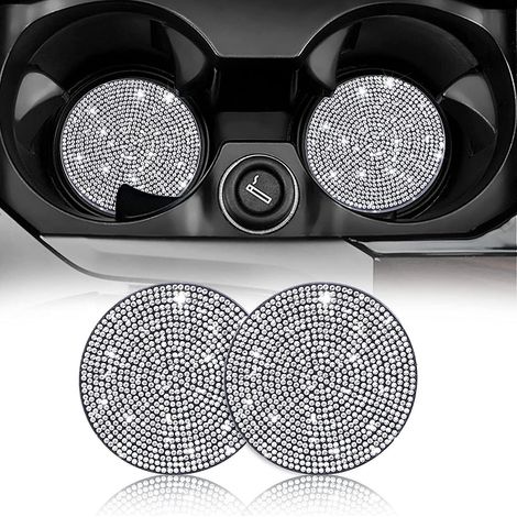 Zwei 7 cm (2,75 Zoll) große, glitzernde Auto-Untersetzer (weiß), Auto-Becherhalter-Untersetzer, glitzernde Auto-Untersetzer (1/5)