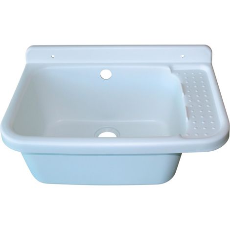 Fitt – Poste d'eau lave-mains 59x38x27cm blanc – Prêt à poser – Résistant aux acides et UV – Système d'évacuation Ø40 et fixation murale inclus