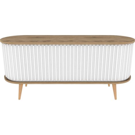 Cotecosy – Meuble TV bois mélaminé clair 2 portes coulissantes blanches – Longueur 140 cm – Hauteur 64 cm – Épaisseur 18 mm – Fabrication Europe (1/5)