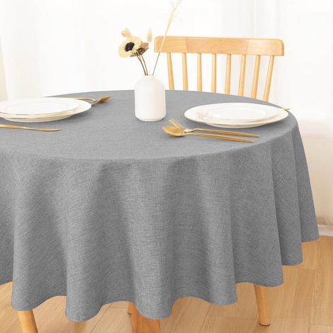 Tischdecke Rund 140cm Grau Leinenoptik Abwaschbar Wasserabweisend für Küche & Outdoor