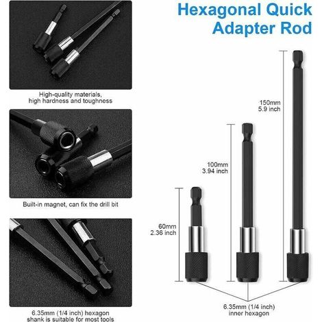 Accessoires de tours, Porte Embout Magnetique Visseuse,3 pcs Embouts de Tournevis Magnétiques à Tige Hexagonale+1 Foret à Angle Droit +1 D'extension d'angle Flexible Mandrin Perceuse+ 3 Embout Visseus (1/3)