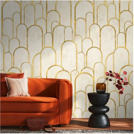 Photo wallpaper Profhome 398571 hot embossed non-woven wallpaper smooth with graphical pattern matt cream beige gold 1.59 m x 2.8 m (1/4)