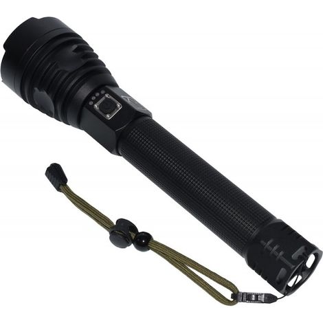 Lampe torche professionnelle LED XHP90, piles rechargeables fournies, recharge USB, parfaite pour la sécurité, la chasse et la pêche.