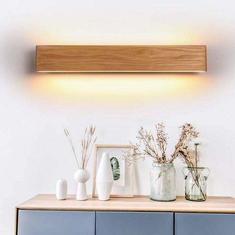 Applique da parete in legno di frassino con LED bianco caldo – Design moderno per camera da letto, bagno, corridoio – Dimensioni 21x8x52cm