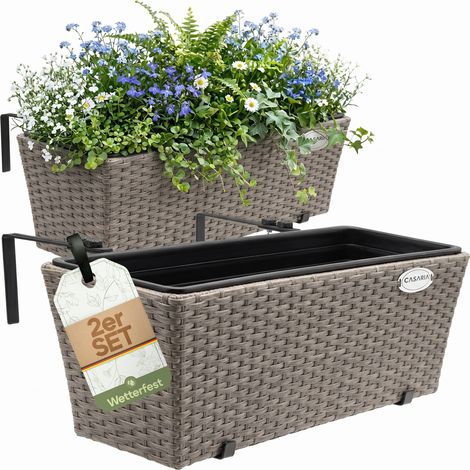 CASARIA® 2x Maceteros para Balcón 60x20x19 11L Incl. Soporte de Montaje Jardinera de Terraza Exterior Maceta Colgante Crema (1/5)
