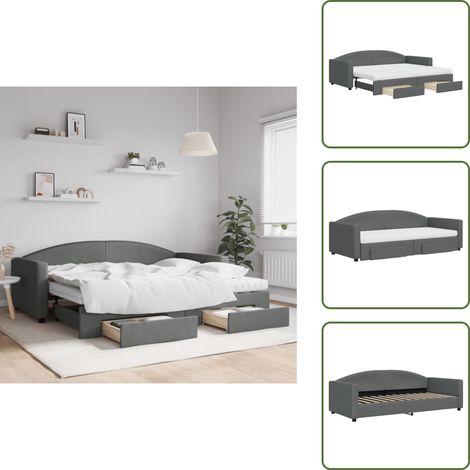 The Living Store Lit de jour avec gigogne et tiroirs gris foncé 90x200 cm tissu - Canapé Lit - Lit Gigogne - Lit D'appoint - Meuble Multifonctionnel - Rangements Intégrés