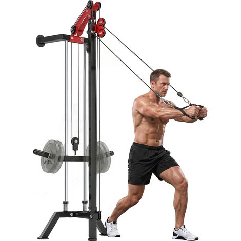 Station de musculation à poulie - machine à câble LAT - SPORTNOW - fixation murale charge de poids personnalisable - acier - noir