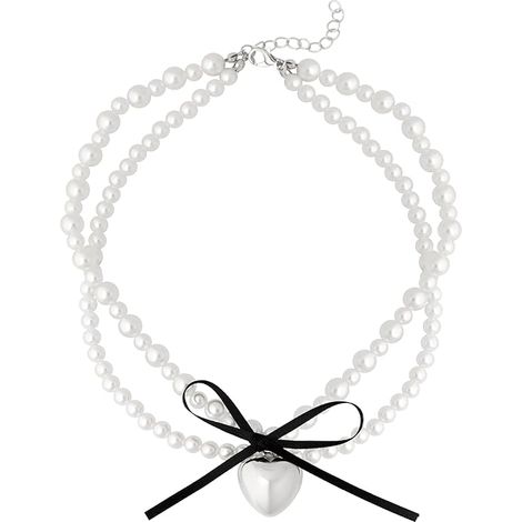 Collier ras-de-cou style Old Money Coquette, orné de fausses perles et d'un ruban noir, bijou fantaisie pour femme (1/4)