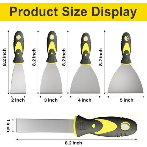 Juego de 5 espátulas para masilla, raspadores de 1", 2", 3", 4" y 5", espátula para masilla, raspador de pintura, herramienta raspadora, inoxidable, para quitar papel tapiz y barro. (1/5)