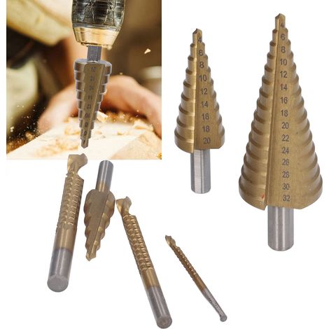Coffret de 6 forets étagés à queue cylindrique et à goujure droite + coffret de forets dentelés (1/5)