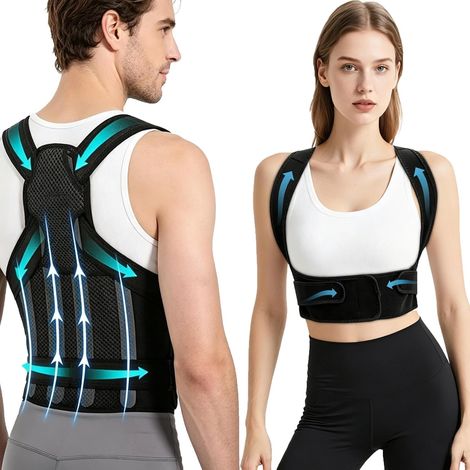 Correcteur de posture 2 pièces, correcteur de dos, ceinture de soutien lombaire ajustable pour hommes et femmes, noir, taille L, pour le dos, la nuque et les épaules (1/5)