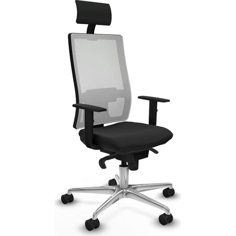Horna sincro malla blanca similpiel negro brazos 1D base aluminio cabecero fijo ruedas 65mm nailon (1/5)
