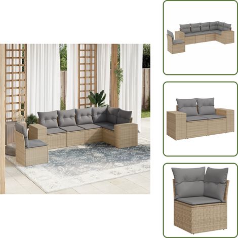 Rattan PE - vidaXL Set Divano da Giardino 6 pz con Cuscini Beige in Polyrattan - Poltrona da giardino