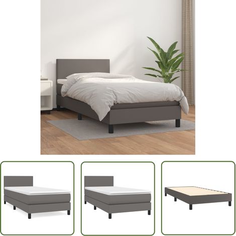 The Living Store Sommier à lattes de lit avec matelas Gris 90x200 cm Similicuir - Lit Plateforme - Lit Double - Literie - Chambre À Coucher - Meuble Design (1/5)