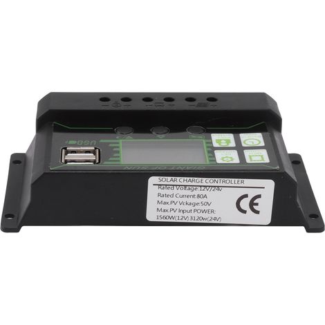 Contrôleur de charge solaire avec écran LCD, double port USB, charge PWM, ABS 5 V, régulateur pour panneaux solaires 80 A (1/5)