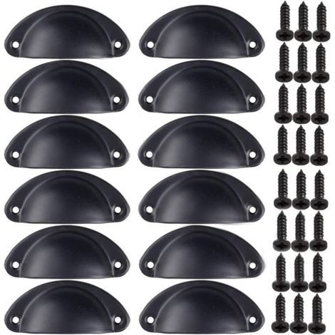 Poignée Bouton de Porte Décoration Rétro pour Meuble Tiroir Poignée de Coquille Vintage pour Tiroir Armoire Meuble Cuisine Fer Incurvé Bouton de Porte de Placard Retro Pour Armoire(12PCS)Noir (1/4)