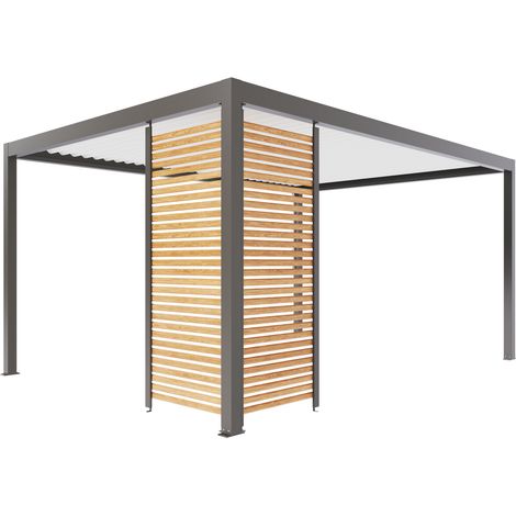 Paroi Ajourée Fixe Aluminium Gris et Aspect Bois 96cm Pour Pergola S et SV ORIAL France (1/5)