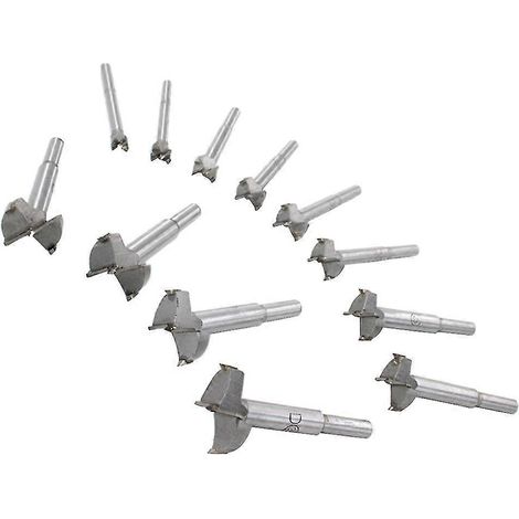 Ensemble de 12 outils à main pour le travail du bois : ouvre-trous à ailettes plates, foret à plusieurs diamètres, scie et mèches. (1/5)