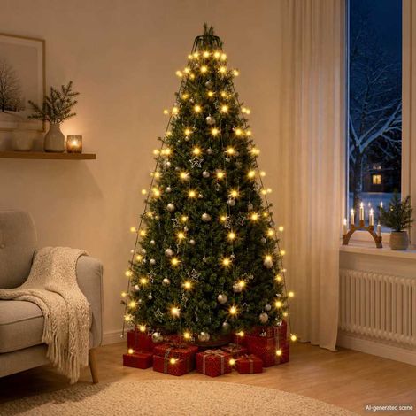 Guirlande lumineuse sapin de Noël 150 LED blanc chaud – Décoration cascade pour arbre 150 cm, PVC étanche intérieur/extérieur, alimentation USB 5V (adaptateur non inclus) (1/5)