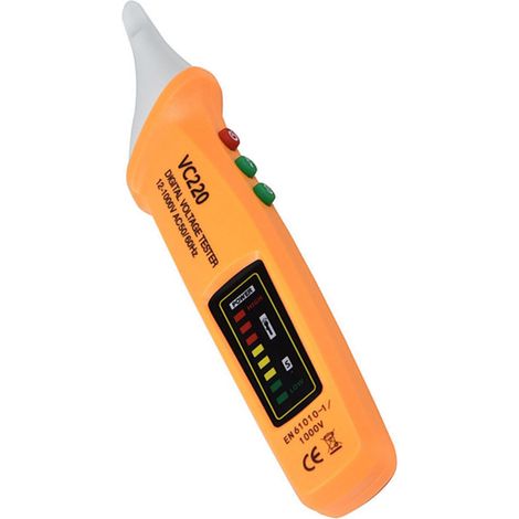 Berührungsloser Spannungsprüfer, Spannungsdetektor, LCD-Anzeige, akustischer und optischer Alarm, 12–1000 V (1/5)