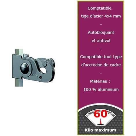 5 crochets 60 kg autobloquant et antivol tige 4x4 mm (1/2)