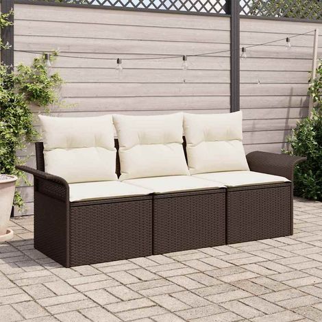 Sofa Set mit Kissen 3 pcs Braun und Creme Poly-Rattan (1/5)