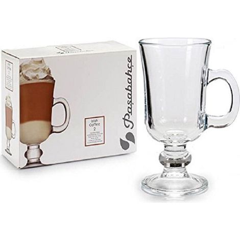 TRADE SHOP - Set 2 Bicchieri Irish Coffee Tazza Da Cappuccino Latte The' In Vetro Manico Bar -