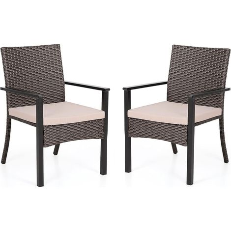 PHIVILLA 2 Packs Rattan Garden Chairs Patio Chairs Set of 2 Metal Rattan Chair with Cushion Outdoor Garden Chair Weather Resistant (1/5)