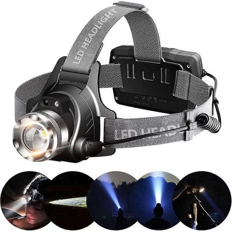 Lampe frontale étanche, lampe torche, lampe frontale rechargeable USB à détection de gestes pour la pêche, le camping, la chasse et la randonnée (1/5)