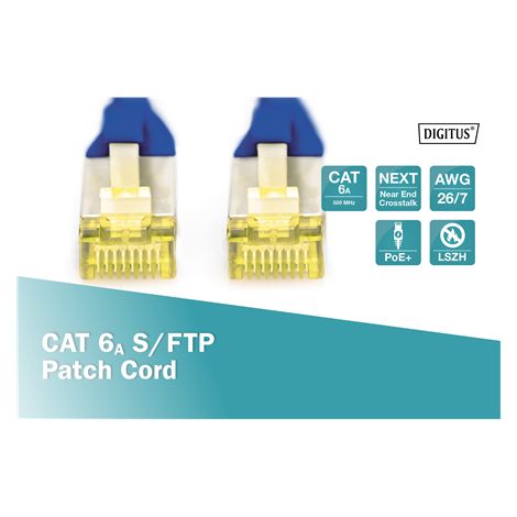 Digitus DK-1644-A-010/B RJ45 Câble réseau, câble patch CAT 6a S/FTP 1.00 m bleu sans halogène, torsa (1/3)