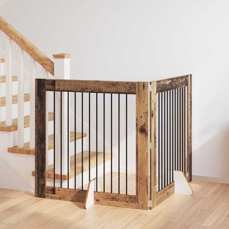 Barrières pour chiens avec supports, lot de 2, couleur bois antique.
