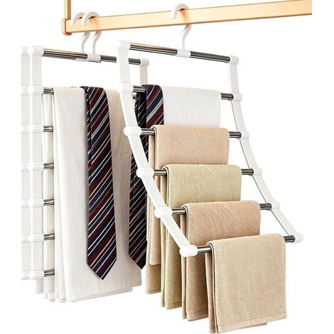 Cintre Pantalon Gain de Place Lot de 3, Cintres à Pantalons 6 Niveaux avec Crochet Pivotant 360° et Barre Amovible, Porte Pantalon Pliable pour Foulards, Jupes, Cravates et Draps (1/5)
