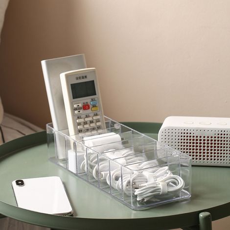 Transparente Kabelaufbewahrungsbox aus Kunststoff, Schreibtisch-Organizer für USB-Kabel, Kopfhörer, Ladegeräte, Schlüssel und Schmuck, Set mit 10 Kabelbindern. (1/5)