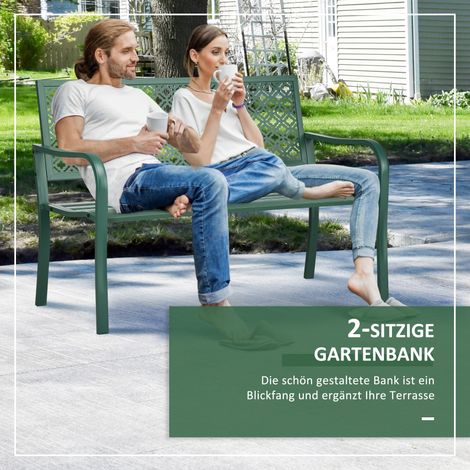 Banc de jardin en métal, 2 places, résistant aux intempéries, 127 cm x 63 cm x 83 cm, Vert (1/5)