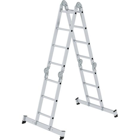 MUNK Vielzweckleiter mit Nivello® Traverse und Holzbelag 2x3 + 2x4 Sprossen (1/4)